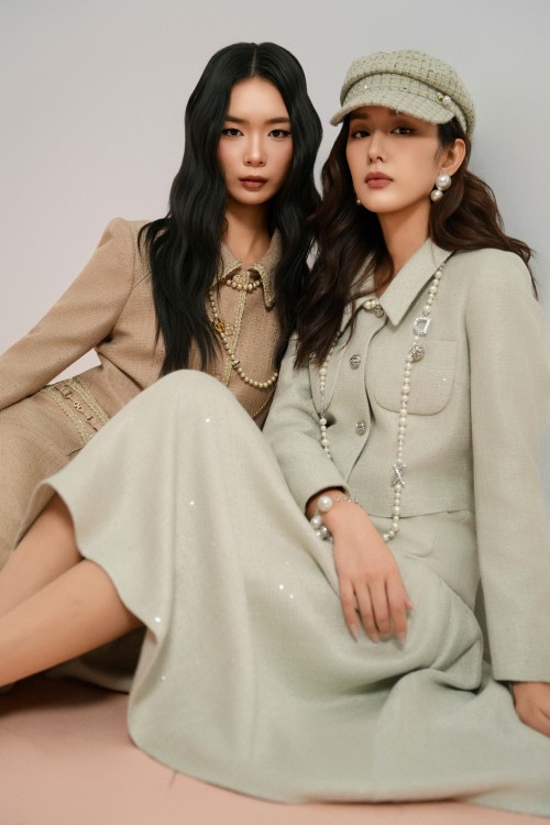 Sixdo Mint Tweed Flared Skirt